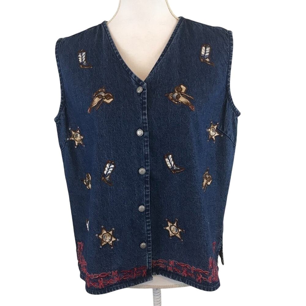 Denim Vest With Western Appliqués
